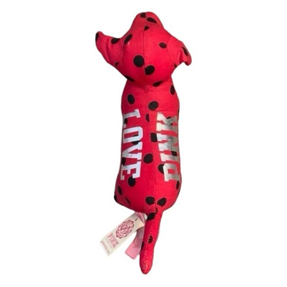 Victoria Secret Pink Plush Dog Red Black Polka Dots Love Silver Stuffed - Picture 3 of 3